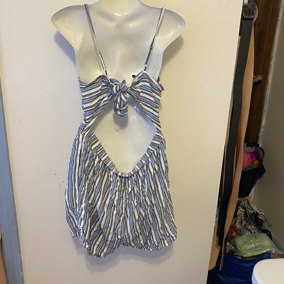 Aéropostale Romper Women L White Blue Stripes Spaghetti Strap Cut Out Back Sexy - Picture 6 of 6